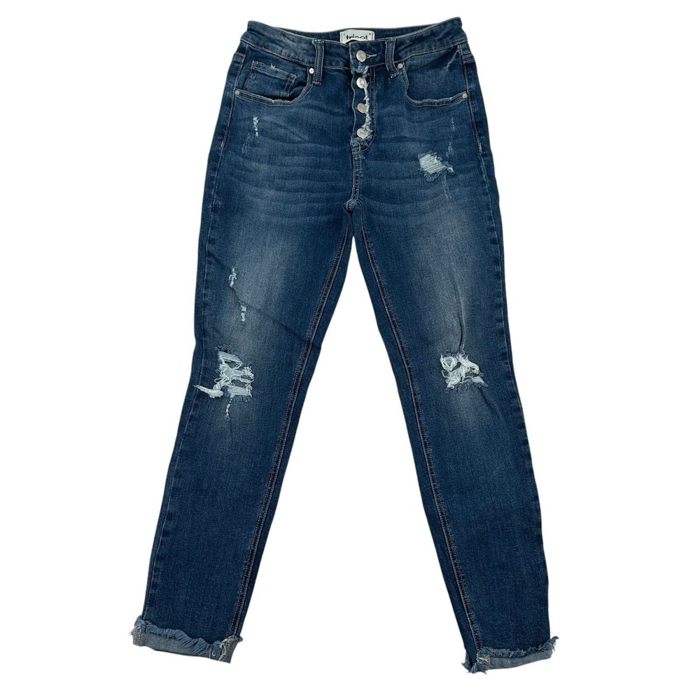 Tricot USA Women Size 7/28 High Rise Distressed Skinny Jeans Blue  Button Fly